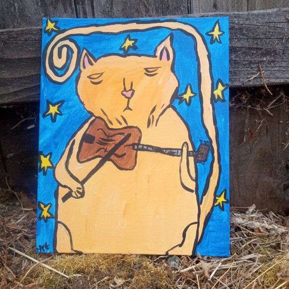 Orange Cat Playing Fiddle Painting - Picture 10 of 13